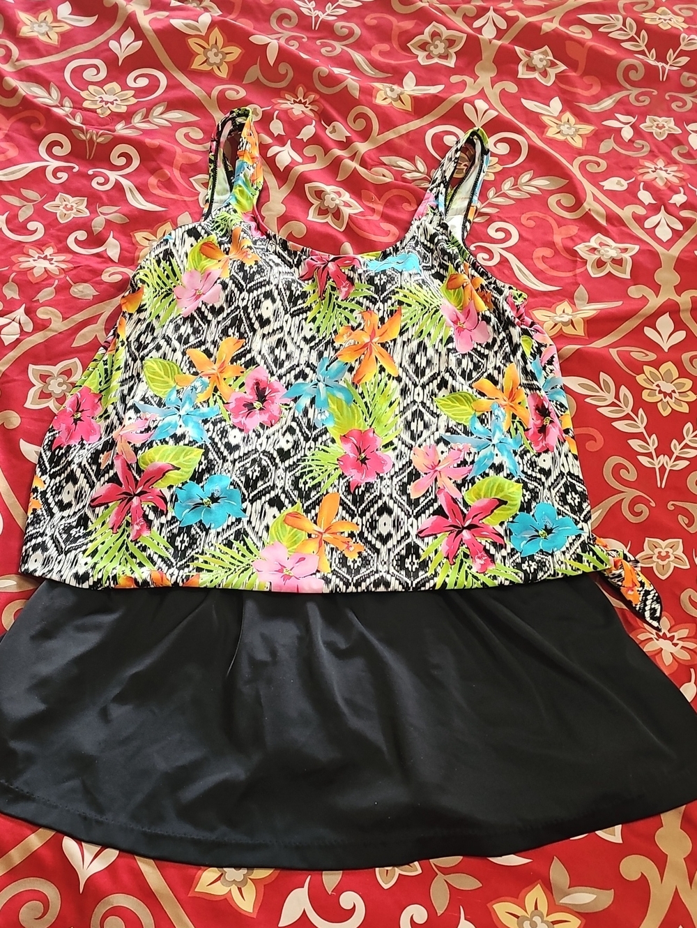 Azul Floral Print Tankini Top with Black Skirted Bottom (B)
